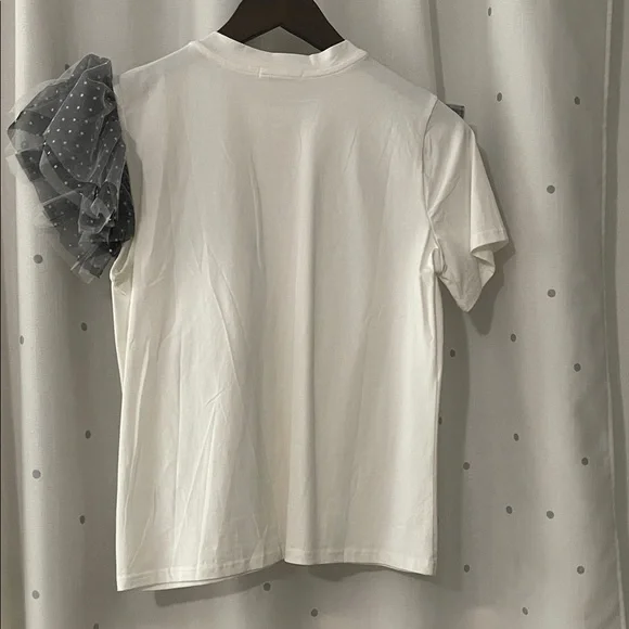 Elegant White and Gray Ruffle Top - Picture 7 of 7